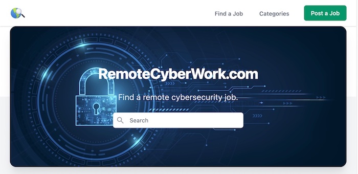 Screenshot of RemoteCyberWork.com homepage